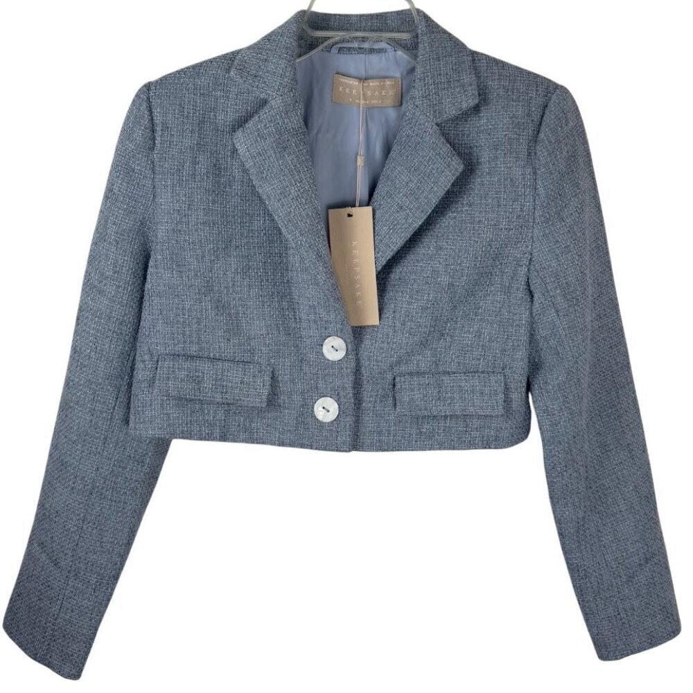 Keepsake the Label Anthropologie NEW Winona Blue Tweed Blazer Cropped Size 4